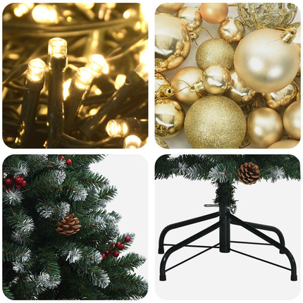 Kunstigt juletræ, grønt med julekugle 150 cm 150 LED'er