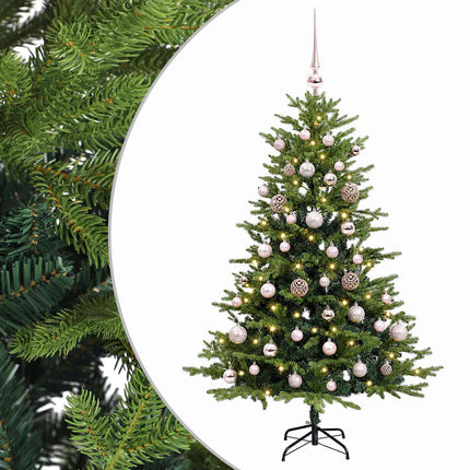 Kunstig juletræ med kugler 120 cm 150 LED'er Varm hvid