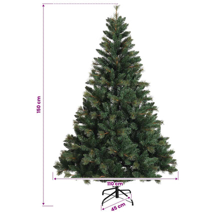 Kunstig juletræ med kugler 150 cm 150 LED'er Varm hvid