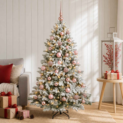 Kunstigt juletræ med julekugle 150 cm 150 LED'er Varm hvid