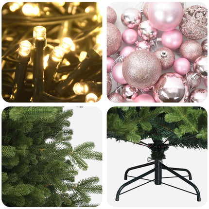 Kunstigt juletræ med julekugle 120 cm 150 LED'er Varm hvid