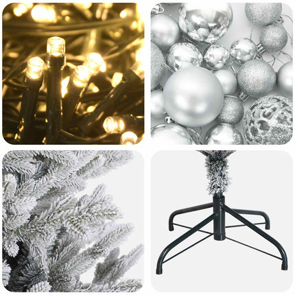 Kunstigt juletræ med julekugle 120 cm 150 LED'er Varm hvid