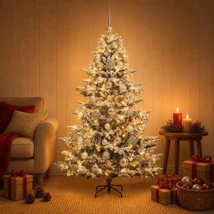 Kunstigt juletræ med julekugle 150 cm 150 LED'er Varm hvid
