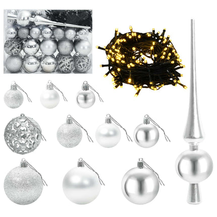 Kunstigt juletræ med julekugle 150 cm 150 LED'er Varm hvid