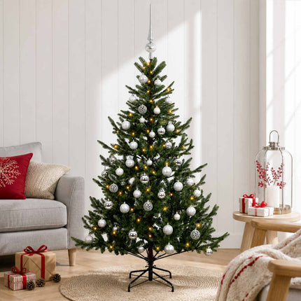 Kunstigt juletræ med julekugle 150 cm 150 LED'er Varm hvid