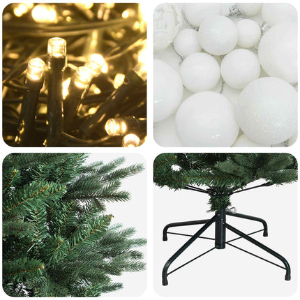 Kunstigt juletræ med julekugle 120 cm 150 LED'er Varm hvid