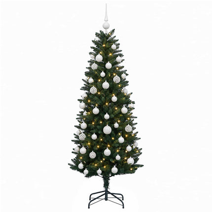 Kunstig juletræ med kugler 120 cm 150 LED'er Varm hvid