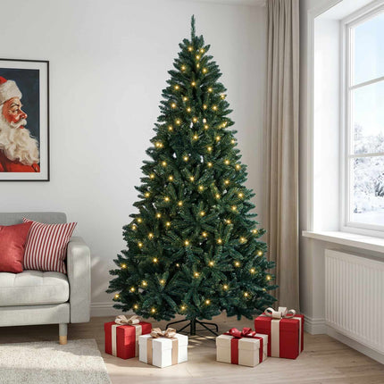 Kunstigt juletræ med hængsler mørkegrønt 270 cm 600 LED'er