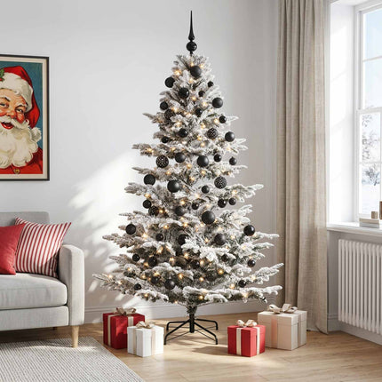 Kunstigt juletræ med julekugle 180 cm 300 LED'er Varm hvid