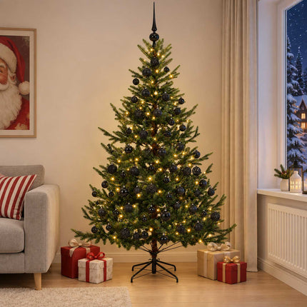 Kunstigt juletræ med julekugle 180 cm 300 LED'er Varm hvid