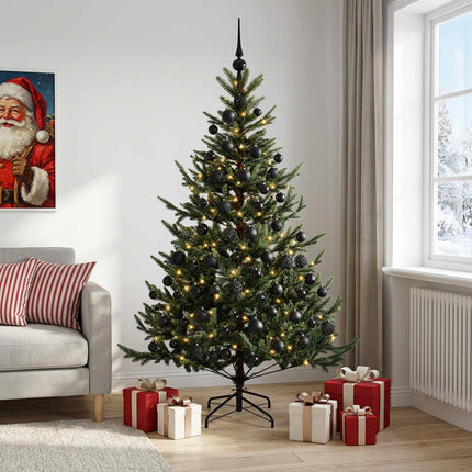 Kunstigt juletræ med julekugle 180 cm 300 LED'er Varm hvid