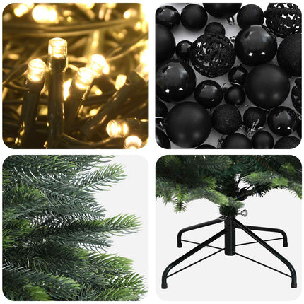 Kunstig juletræ med kugler 180 cm 300 LED'er Varm hvid