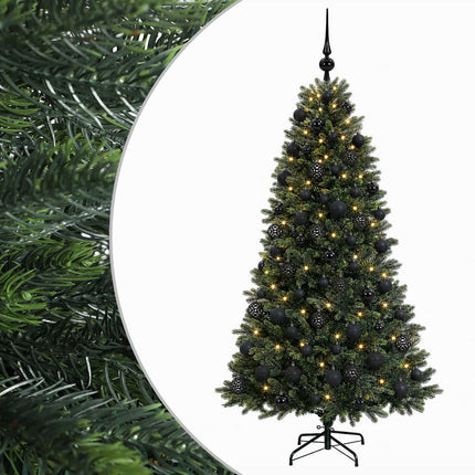 Kunstig juletræ med kugler 180 cm 300 LED'er Varm hvid