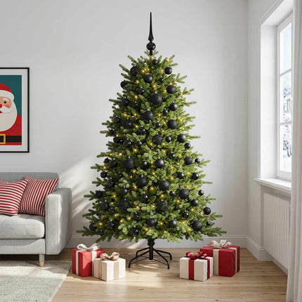 Kunstigt juletræ med julekugle 240 cm 300 LED'er Varm hvid
