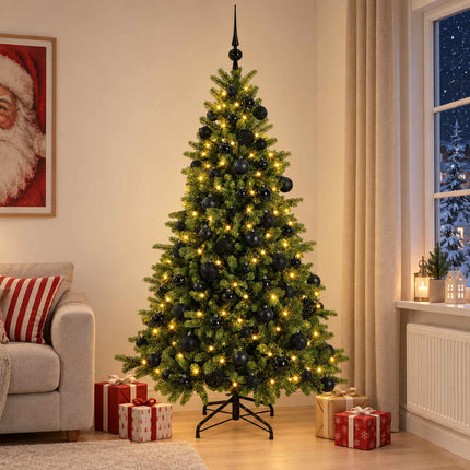 Kunstigt juletræ med julekugle 240 cm 300 LED'er Varm hvid