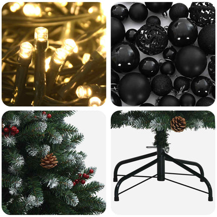 Kunstigt grønt juletræ med julekugle 210 cm 300 LED'er
