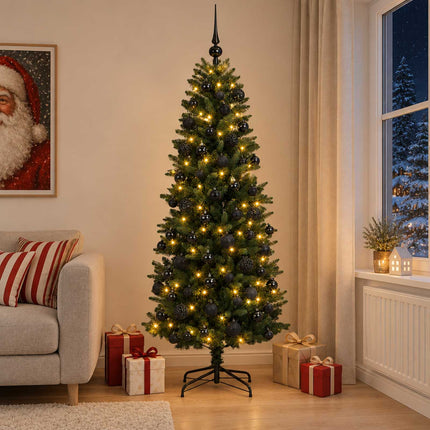 Kunstig juletræ med kugler 240 cm 300 LED'er Varm hvid