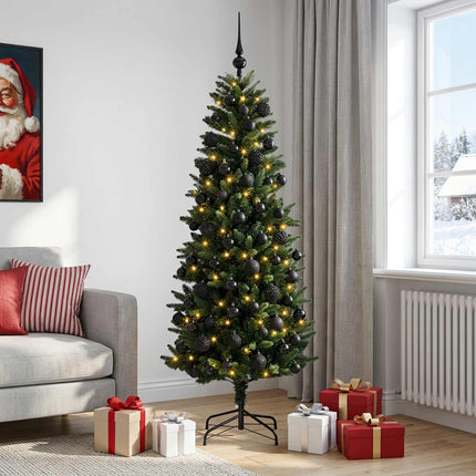 Kunstig juletræ med kugler 240 cm 300 LED'er Varm hvid