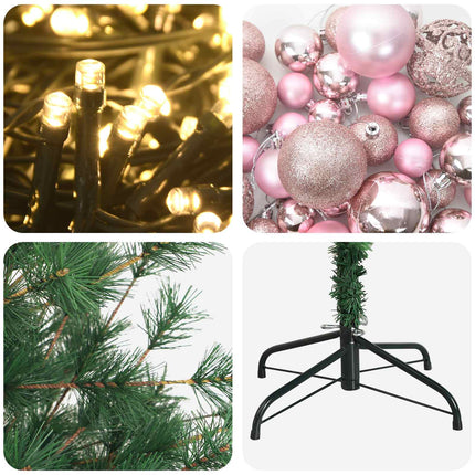 Kunstigt juletræ med julekugle 210 cm 300 LED'er Varm hvid