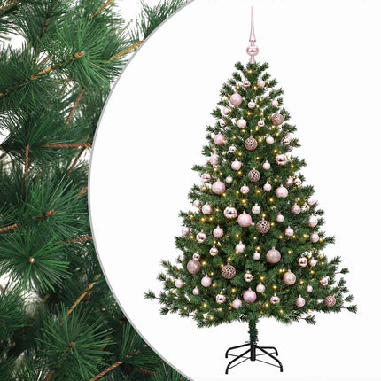 Kunstigt juletræ med julekugle 210 cm 300 LED'er Varm hvid