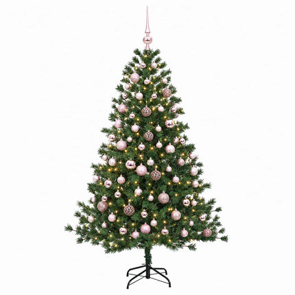 Kunstigt juletræ med julekugle 210 cm 300 LED'er Varm hvid