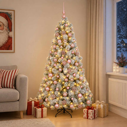 Kunstigt juletræ med julekugle 180 cm 300 LED'er Varm hvid