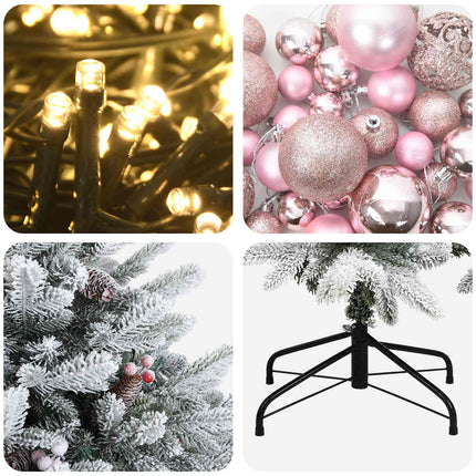 Kunstigt juletræ med julekugle 210 cm 300 LED'er Varm hvid
