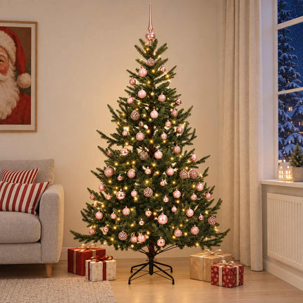 Kunstigt juletræ med julekugle 240 cm 300 LED'er Varm hvid