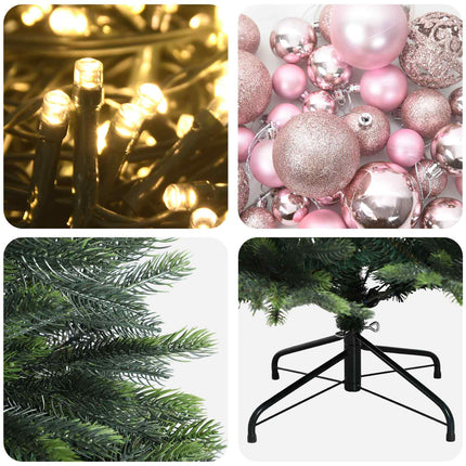 Kunstig juletræ med kugler 240 cm 300 LED'er Varm hvid
