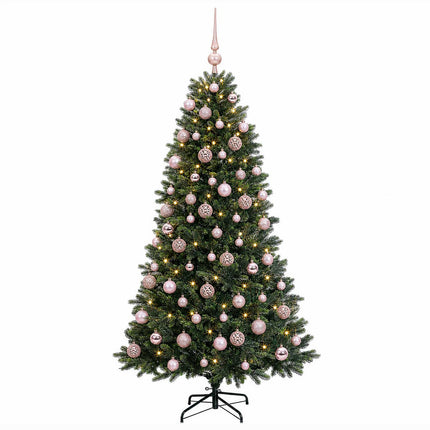 Kunstig juletræ med kugler 240 cm 300 LED'er Varm hvid