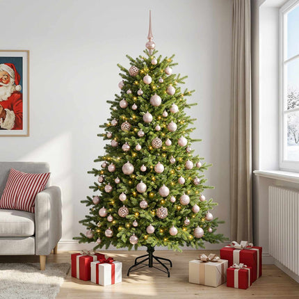 Kunstigt juletræ med julekugle 240 cm 300 LED'er Varm hvid