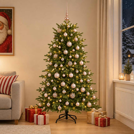 Kunstigt juletræ med julekugle 240 cm 300 LED'er Varm hvid