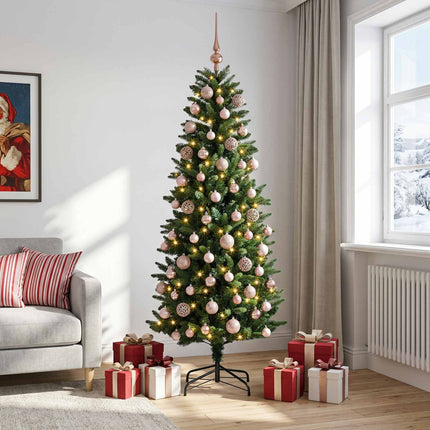 Kunstig juletræ med kugler 240 cm 300 LED'er Varm hvid