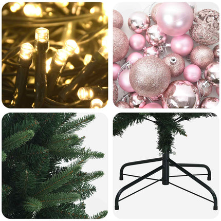 Kunstig juletræ med kugler 240 cm 300 LED'er Varm hvid