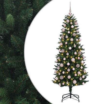 Kunstig juletræ med kugler 240 cm 300 LED'er Varm hvid