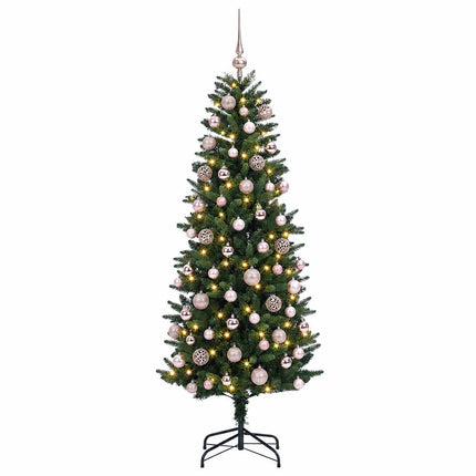 Kunstig juletræ med kugler 240 cm 300 LED'er Varm hvid