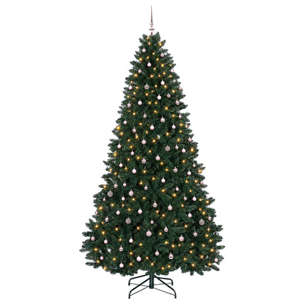 Kunstigt juletræ mørkegrønt med julekugler 300 cm 600 LED'er