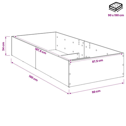 Sengeomkransning til justerbar sengebund Hvid 90 x 190 cm