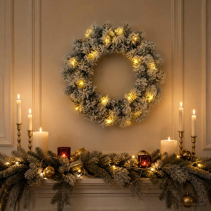 Julekrans Grøn og Hvid Ø 50 cm PVC 25 LED'er