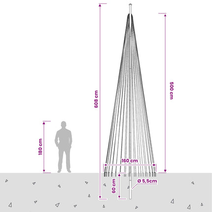 Juletræslys med spyd og flagstang 500 cm 1632 LED'er Varm hvid