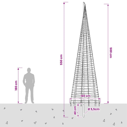 Juletræslys med spyd og flagstang 500 cm 1534 LED'er Blå