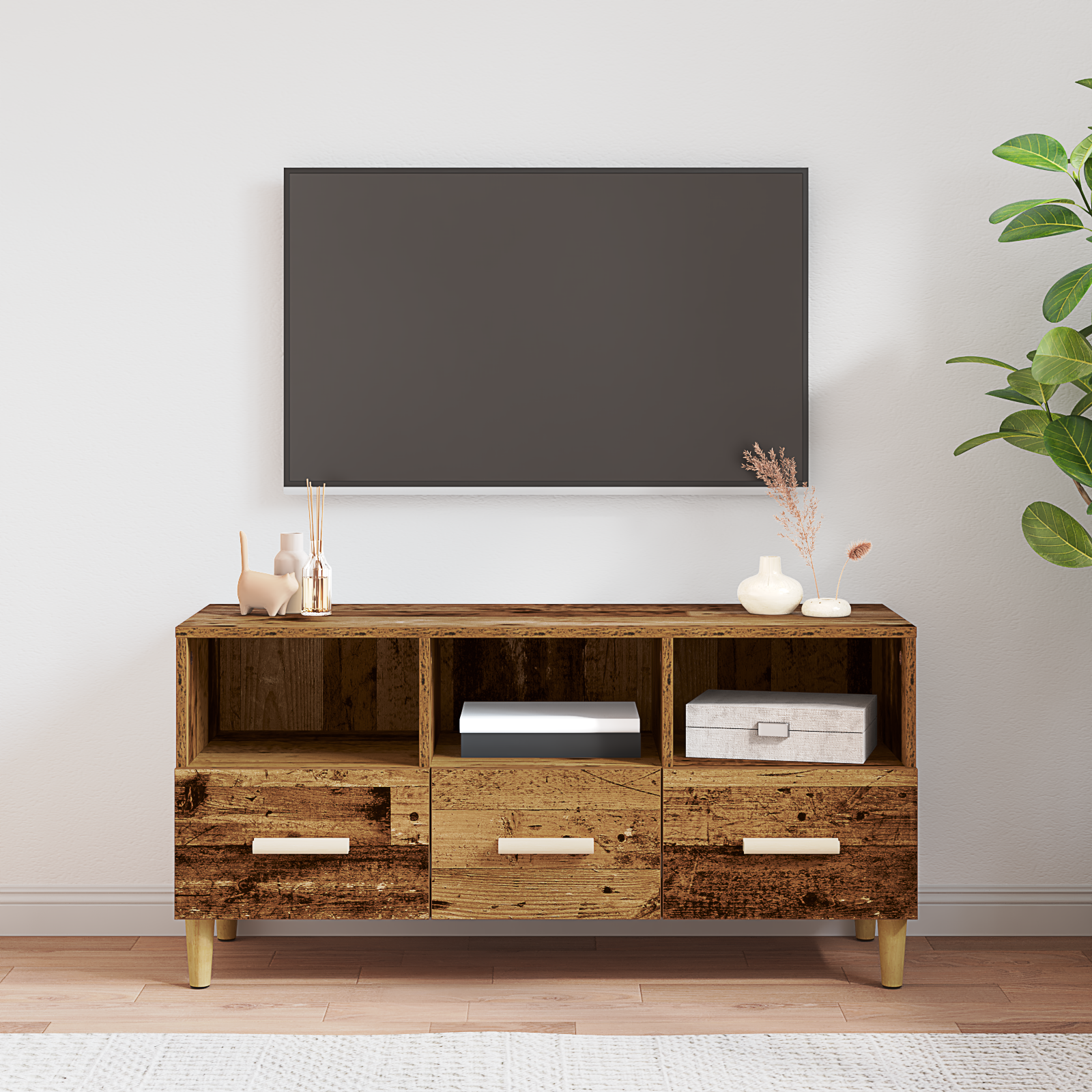 TV-skab med skuffe Gammelt træ 102 x 36 x 50 cm Konstrueret træ