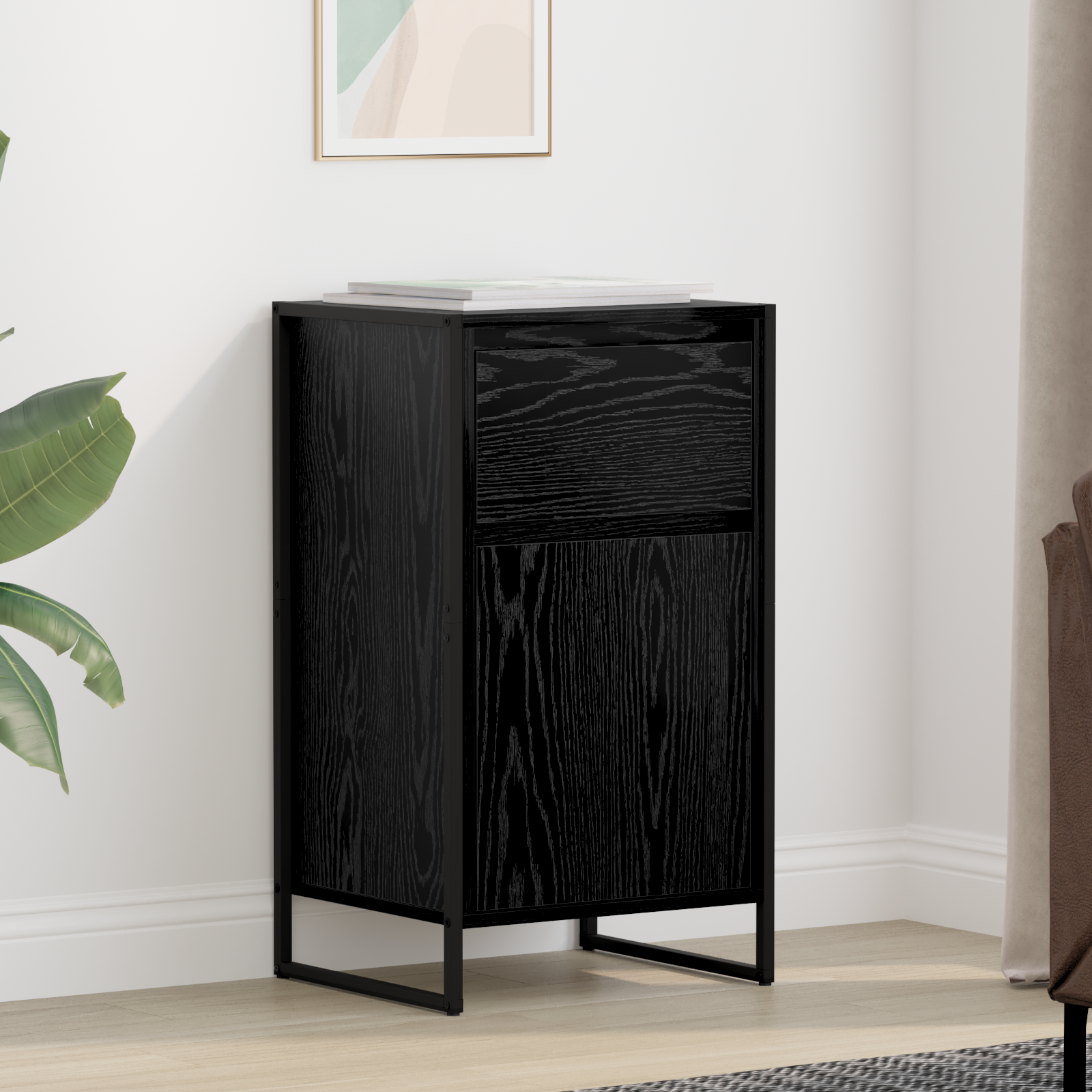 Sideboard med skuffe Sort eg 43 x 36 x 75,5 cm Konstrueret træ