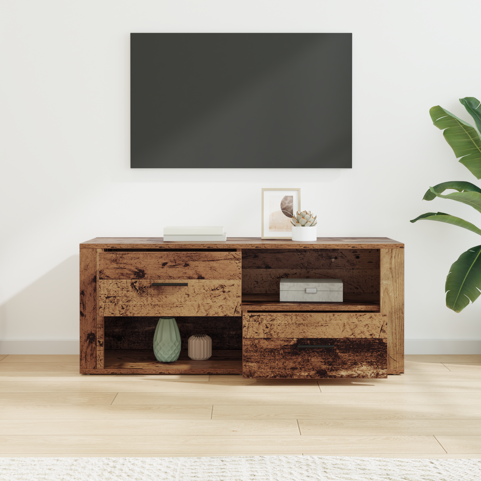 TV-skab med skuffe Gammelt træ 100 x 35 x 40 cm Konstrueret træ