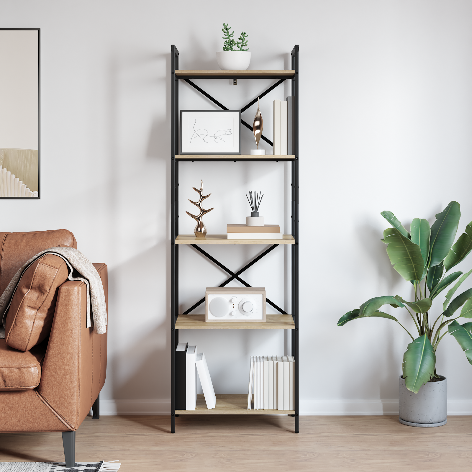 Bogreol Sonoma eg 56 x 34 x 171 cm Konstrueret træ