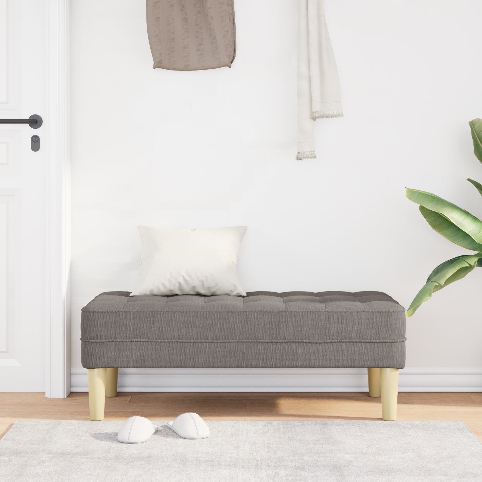 bænk med pude Gråbrun 113 x 57 x 39 cm Stof