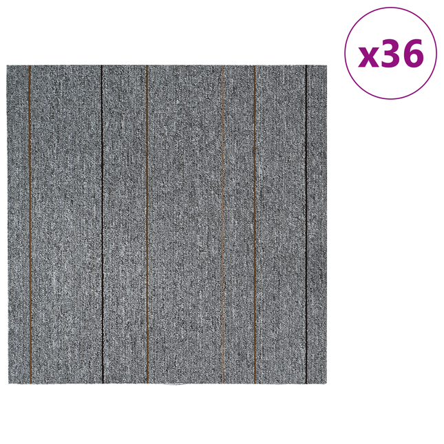 Tæppeflise Lys grå med striber 50 x 50 cm 36 pcs PP og Bitumen