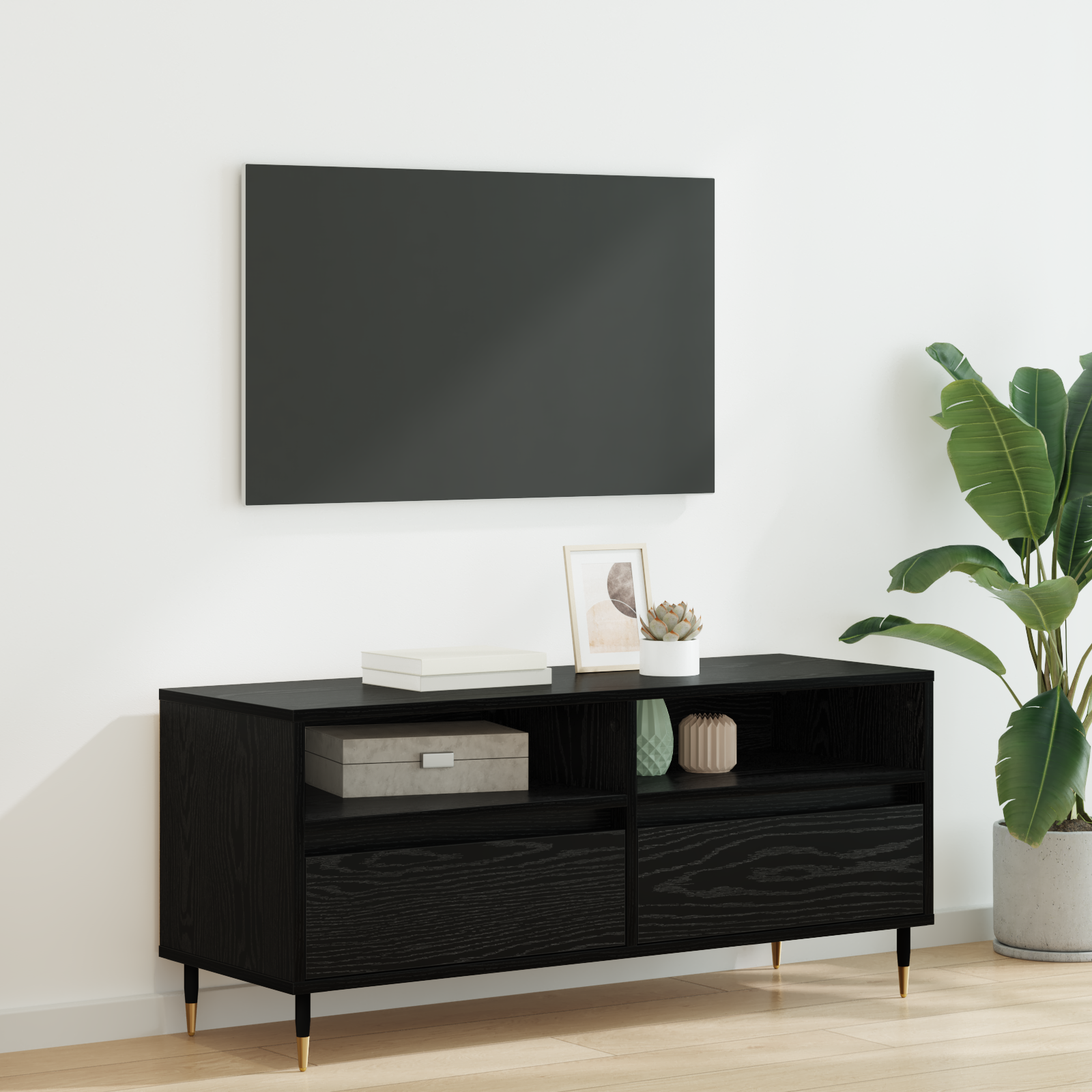 TV-skab Sort eg 100 x 34,5 x 44,5 cm Ingeniørt træ og jern