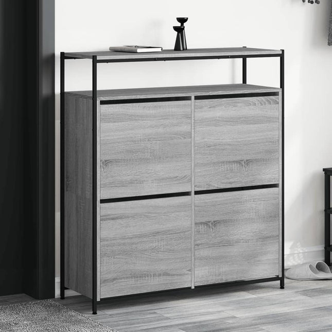 skoskab med 4 vippeskuffer 100x34x112 cm grå sonoma-eg