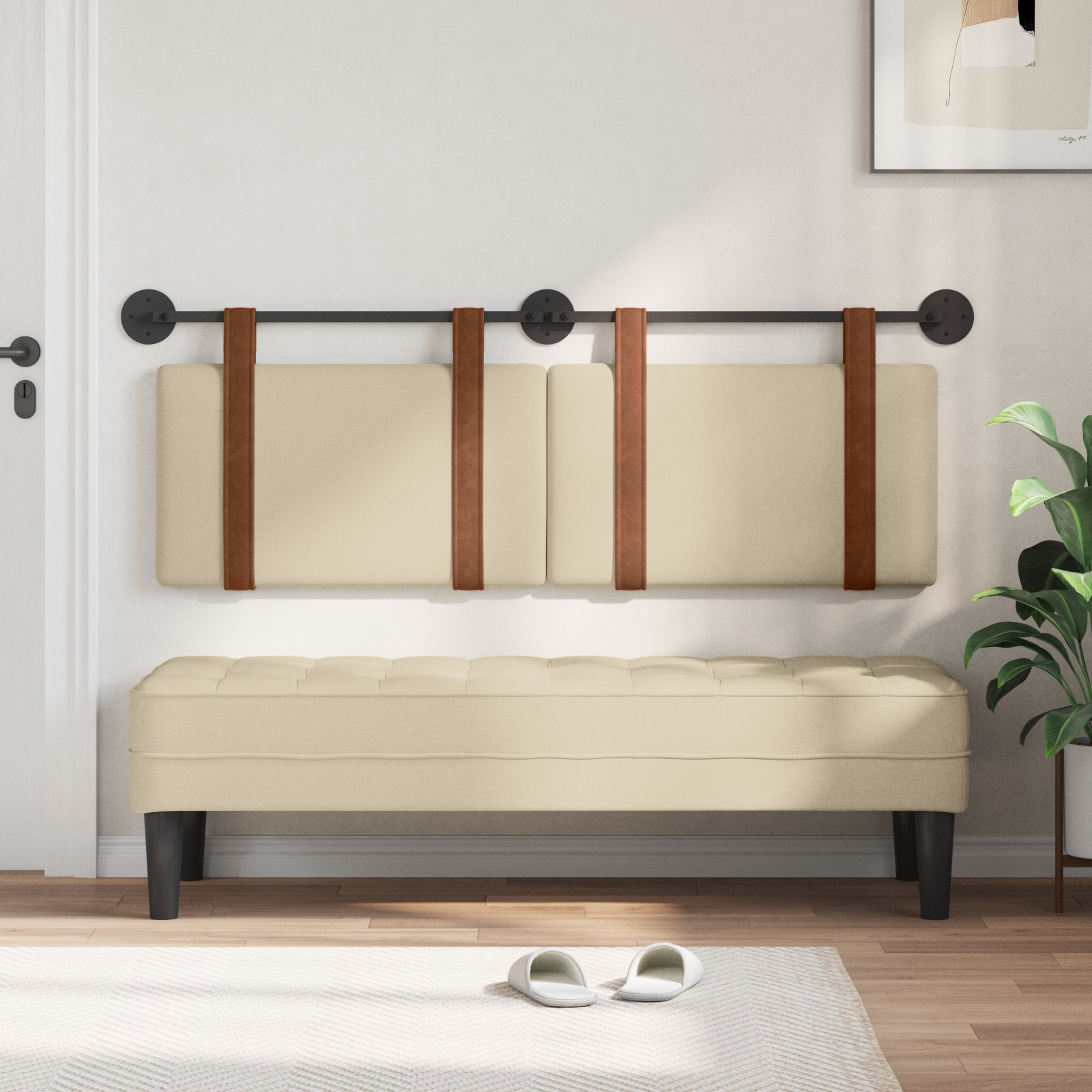 Hængende Hovedgavl Vægmonteret Creme 130 x 55 x 5 cm Antik PU